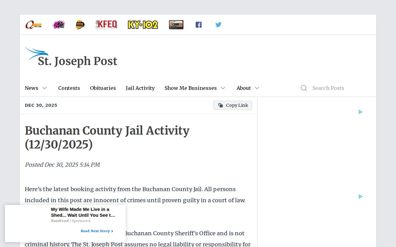 Buchanan County jail activity source and innocence notice