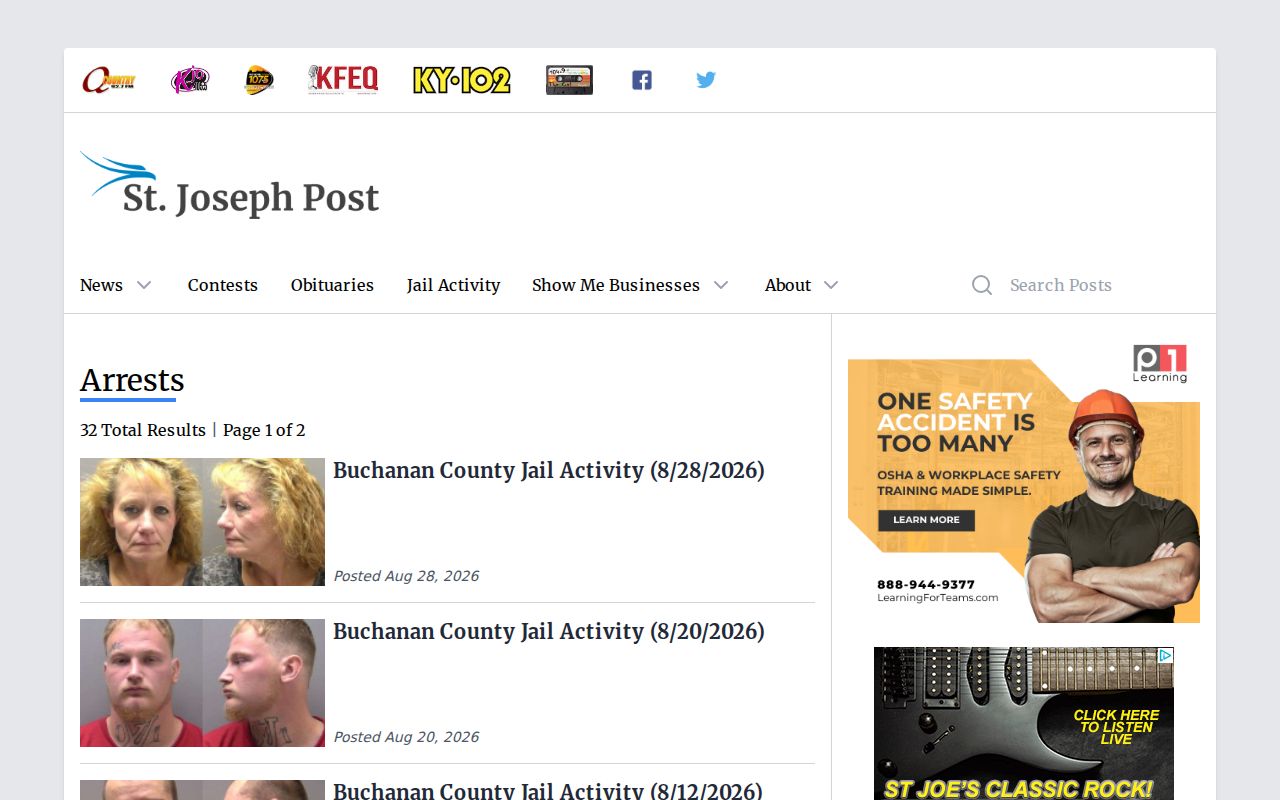 Buchanan County arrest log dated St. Joseph Post archive