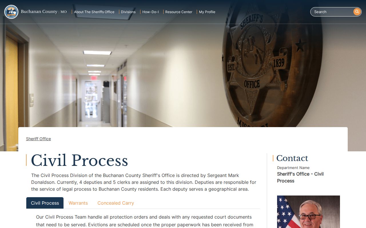 Buchanan County Sheriff Civil Process warrant information page