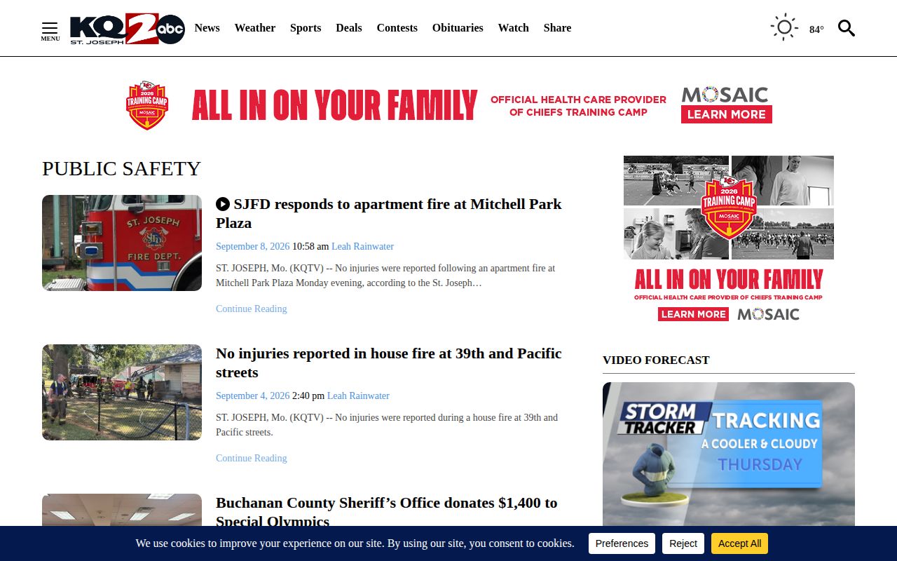 KQ2 public safety coverage page for Buchanan County area news