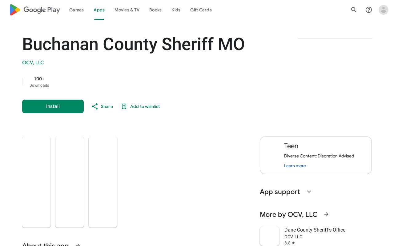 Google Play listing for the Buchanan County Sheriff MO app